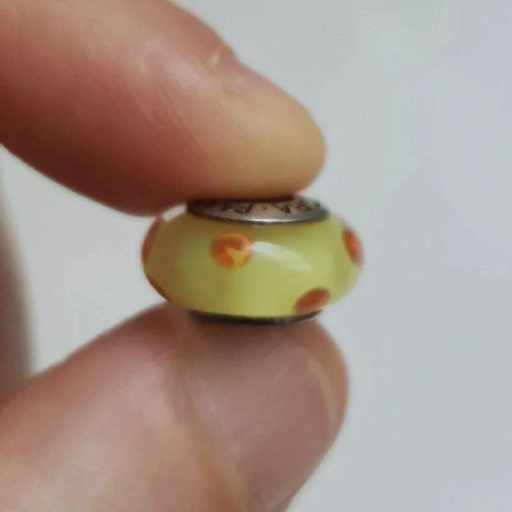 Pandora Murano Glass Bead Charm Yellow Orange Polka Dot 925 Sterling Silver ALE